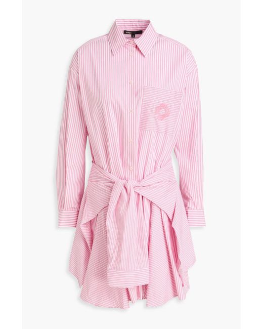 Maje Pink Hemdkleid aus einer baumwollmischung mit streifen und bindedetail vorne