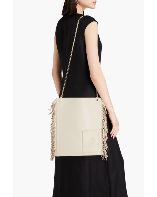 Maje Natural Fringed Leather Shoulder Bag