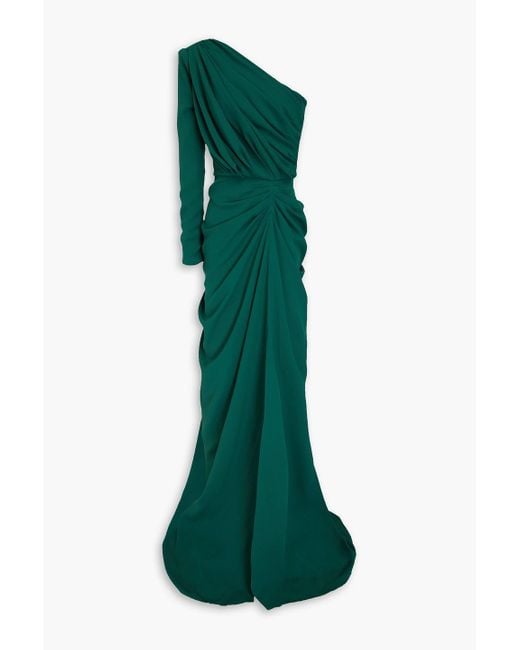 Rhea Costa Green Zeina One-sleeve Crepe Gown