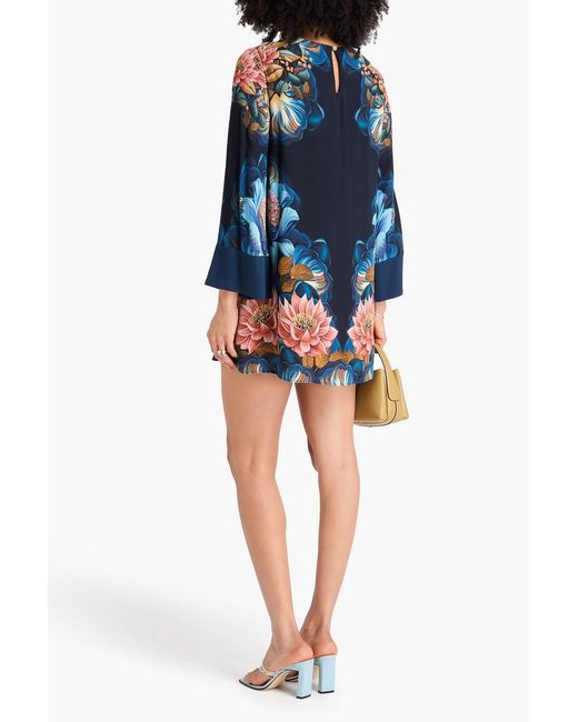 Borgo De Nor Blue Floral-print Crepe De Chine Mini Dress