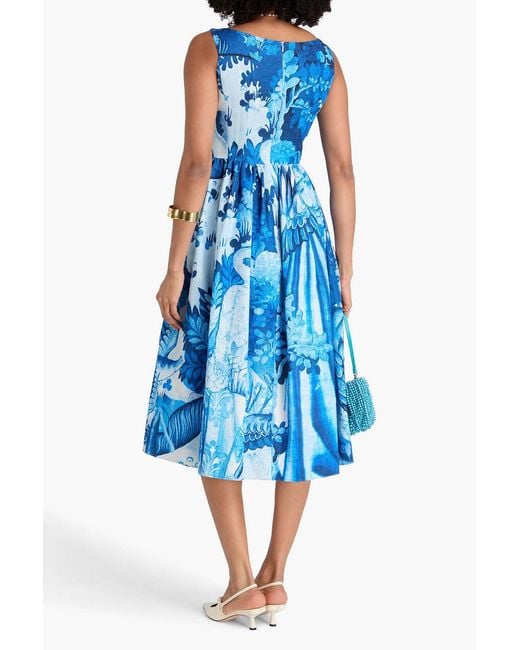 Erdem Floral-Print Cotton-Blend Faille Midi Dress in Blue | Lyst Canada