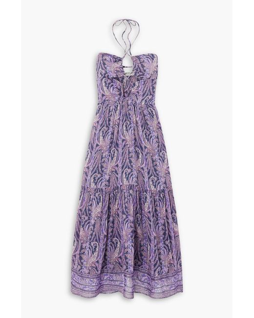 Isabel Marant Purple Birona Cutout Paisley-print Cotton And Silk-blend Halterneck Midi Dress