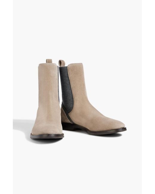 Brunello Cucinelli White Bead-embellished Suede Chelsea Boots