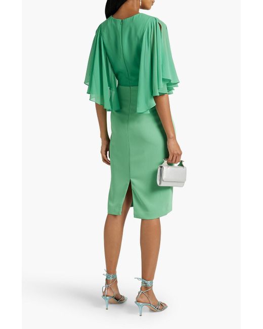 Badgley Mischka Green Wrap-effect Chiffon-paneled Crepe Dress