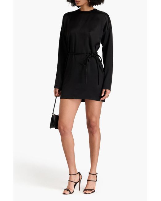 Nanushka Black Belted Satin Mini Dress