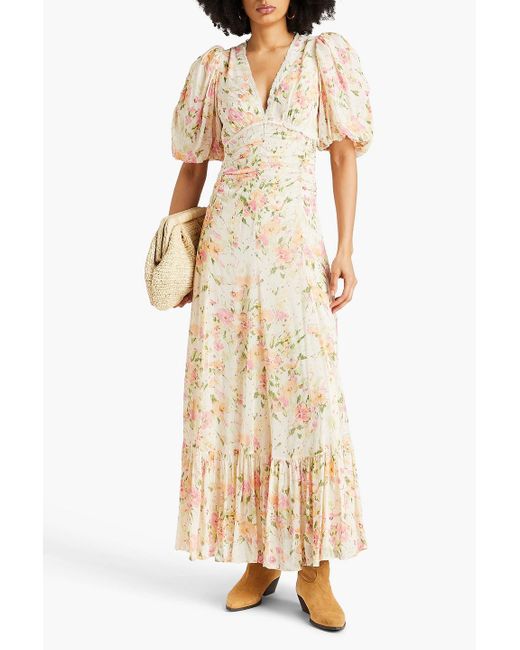 byTiMo Natural Crochet-trimmed Floral-print Crepe Maxi Dress