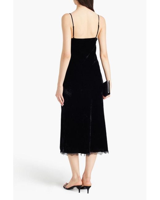 Claudie Pierlot Black Lace-trimmed Velvet Midi Slip Dress