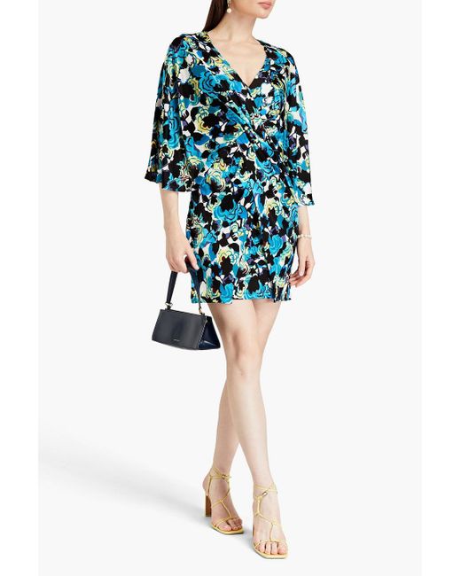 Diane von Furstenberg Blue Emmaline Twist-front Printed Jersey Mini Dress