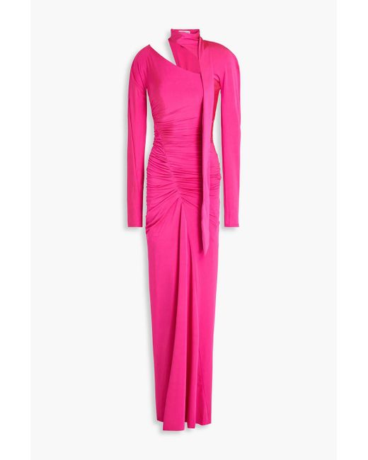 Victoria Beckham Pink Cutout Ruched Satin-jersey Maxi Dress