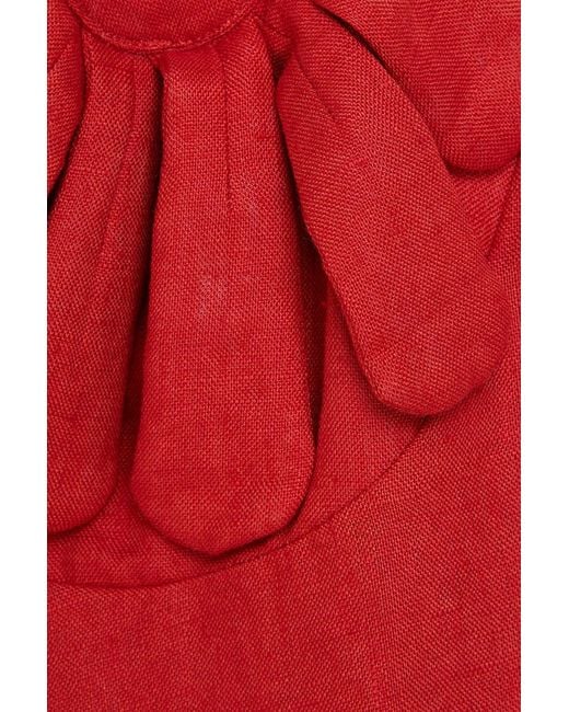 Farm Rio Red Floral-appliquéd Linen Wide-leg Jumpsuit