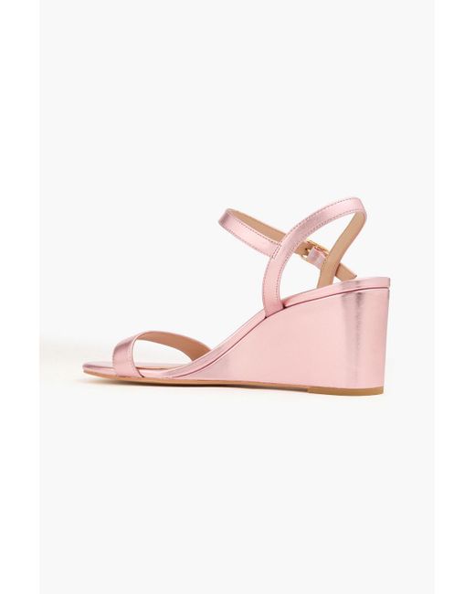 Stuart Weitzman Pink Dancer 75 Metallic Leather Wedge Sandals