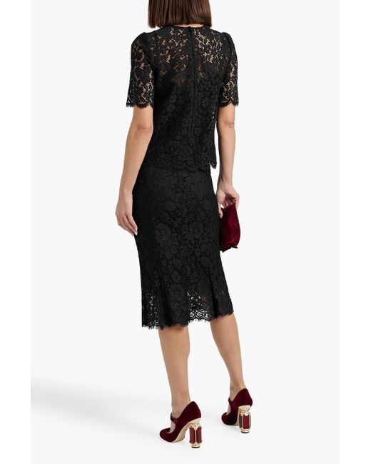 Dolce & Gabbana Black Appliquéd Cotton-blend Corded Lace Top