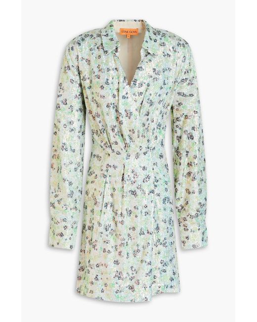 Stine Goya Blue Cille Sequined Printed Jersey Mini Dress