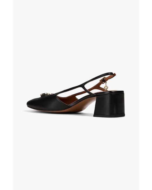 Maje Black Chain-embellished Leather Slingback Pumps