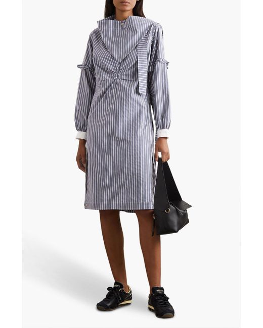 Wales Bonner Blue Sonny Convertible Ruched Striped Cotton-blend Poplin Dress