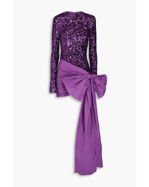 ROTATE BIRGER CHRISTENSEN Purple Bow-detailed Sequined Stretch-mesh Mini Dress