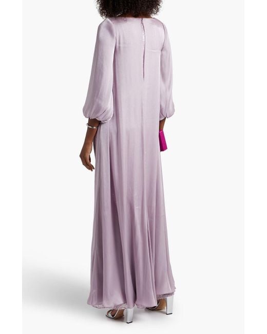 Badgley Mischka Purple Layered Georgette And Sequined Tulle Gown