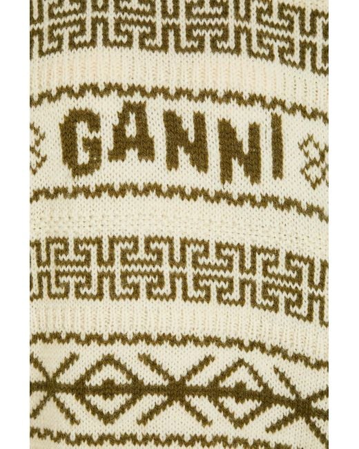 Ganni White Jacquard-knit Wool Sweater