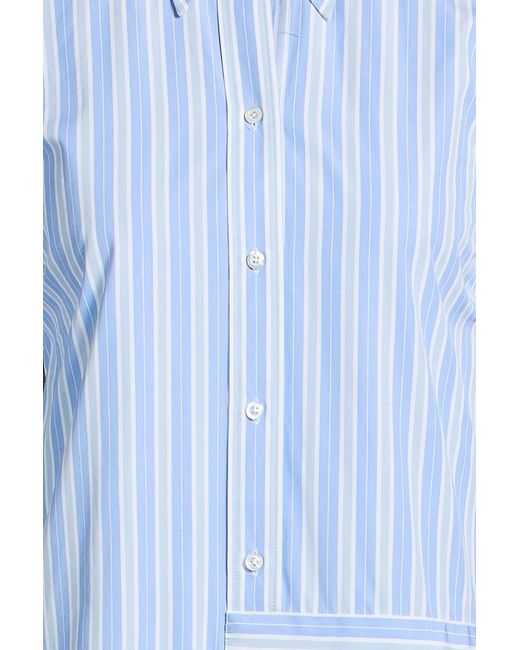 Thom Browne Blue Pleated Striped Cotton-Poplin Midi Shirt Dress