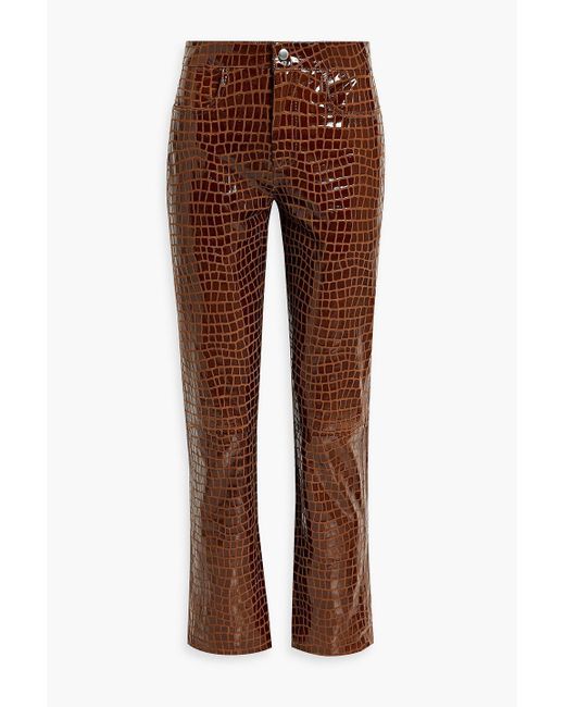 Muubaa Brown Glossed Croc-effect Leather Straight-leg Pants