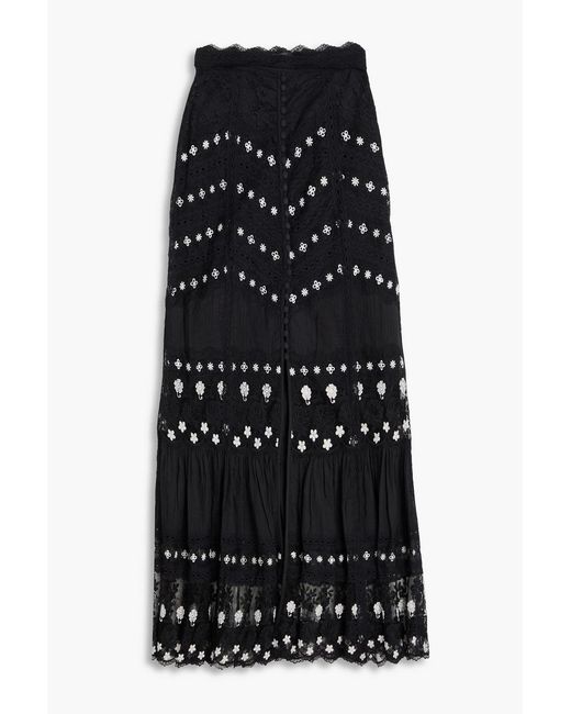 Saloni Black Lorna Cotton-Lace Midi Skirt