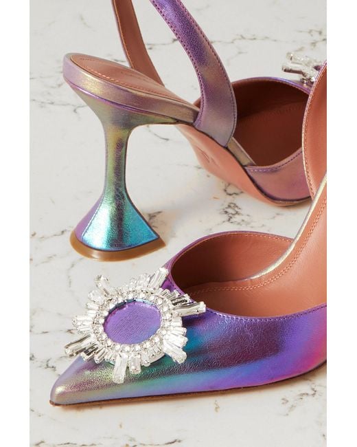 AMINA MUADDI Purple Begum Swarovski Crystal-embellished Leather Slingback Pumps