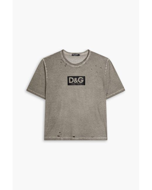 Dolce & Gabbana Hemd aus baumwoll-jersey in distressed-optik mit logoprint in Gray für Herren