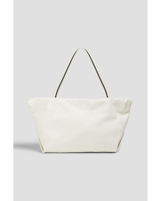 Brunello Cucinelli White Bead-embellished Leather Tote