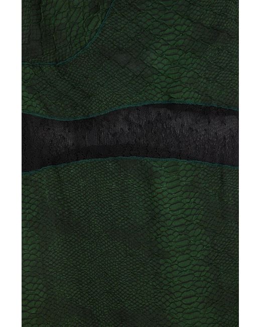 Victoria Beckham Green Snake-print Lace-paneled Crepon Maxi Dress