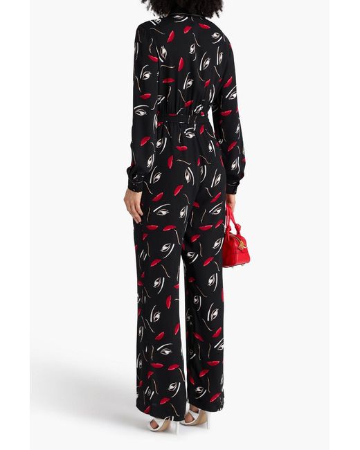 Diane von Furstenberg Black Kyoto Printed Crepe Jumpsuit