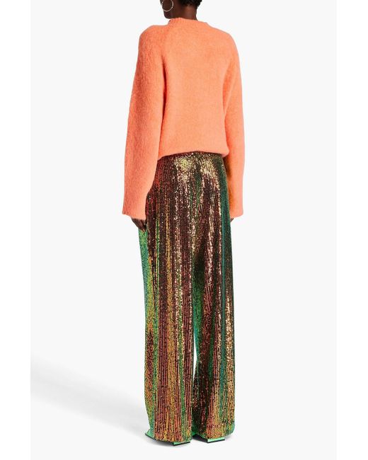 Stine Goya Green Jesabelle Sequined Mesh Wide-leg Pants