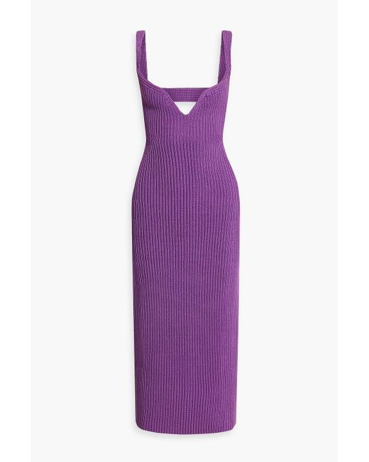 Khaite Purple Alessia Cutout Ribbed Cotton-blend Midi Dress