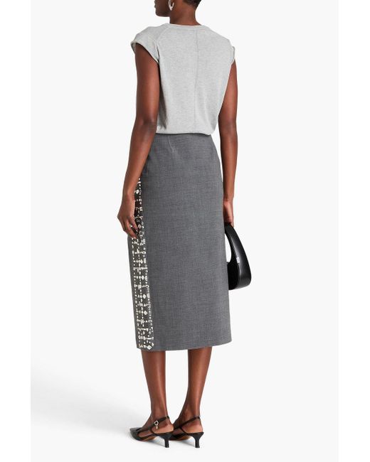 16Arlington Gray Minerva midirock aus crêpe mit kristallverzierung