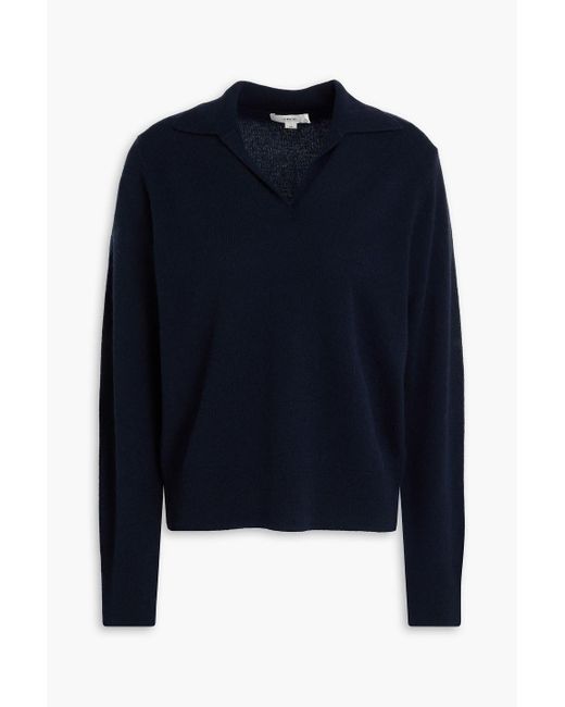 Vince Blue Wool And Cashmere-Blend Polo Sweater