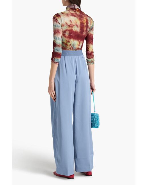 Stine Goya Blue Pleated Satin-twill Wide-leg Pants