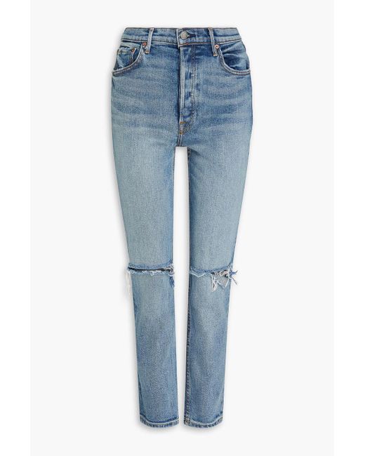 GRLFRND Blue Karolina hoch sitzende jeans mit schmalem bein in distressed-optik
