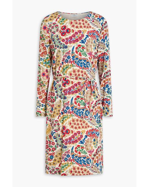 Etro White Floral-print Stretch Wool-blend Jersey Dress