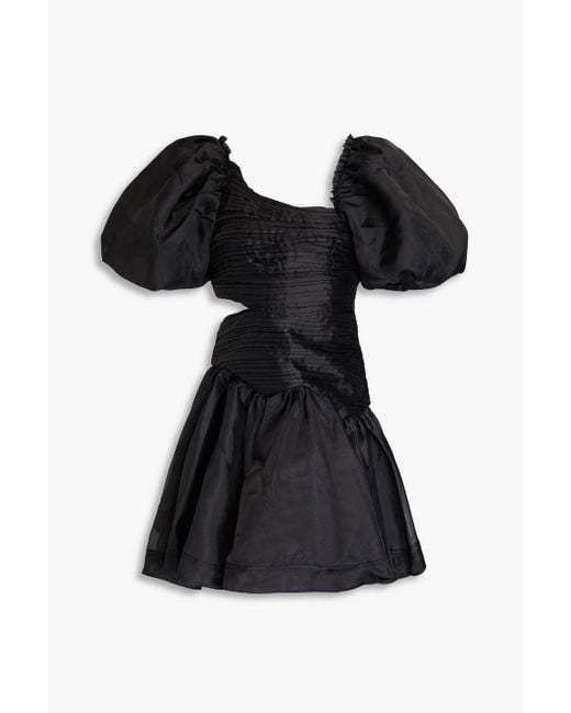 Aje. Black Joan Asymmetric Pintucked Organza Mini Dress