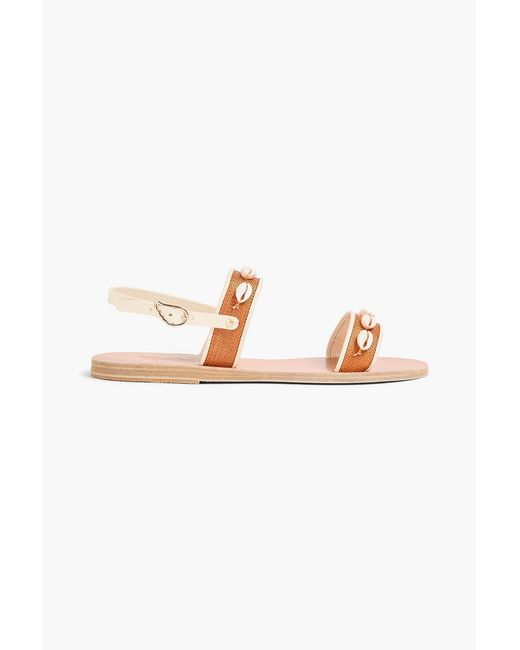 Ancient Greek Sandals Brown Clio Shell-Embellished Leather And Canvas Sandals