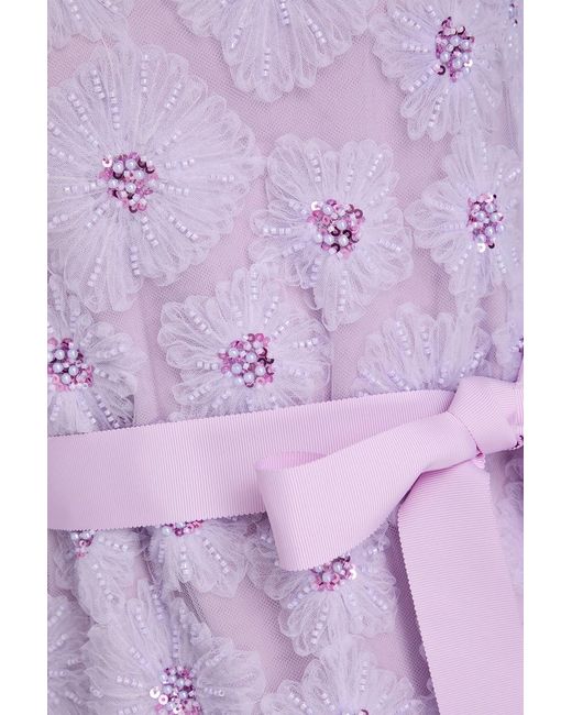 Huishan Zhang Purple Maurene Embellished Tulle Maxi Dress