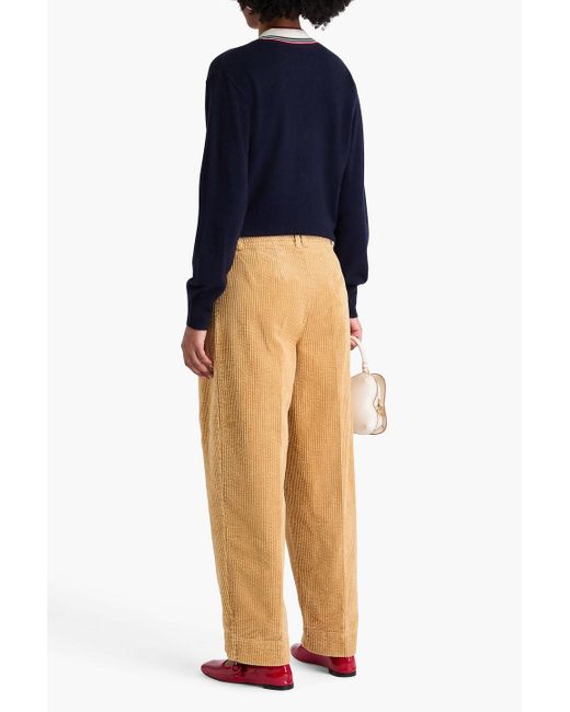 Ganni Yellow Karottenhose aus cord aus einer baumwollmischung mit falten
