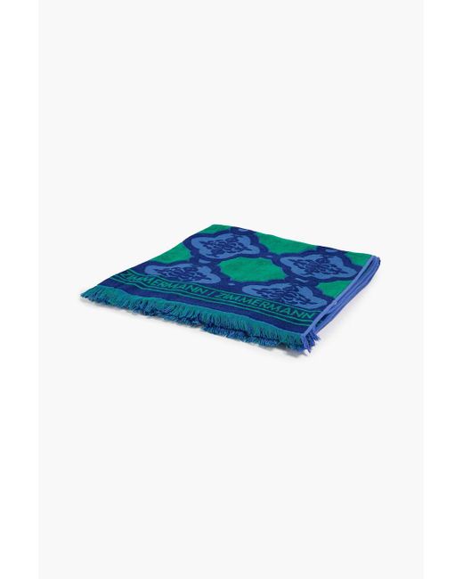Zimmermann Blue Fringed Printed Cotton-terry Beach Towel