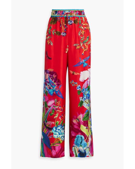Camilla Red Printed Silk Wide-leg Pants