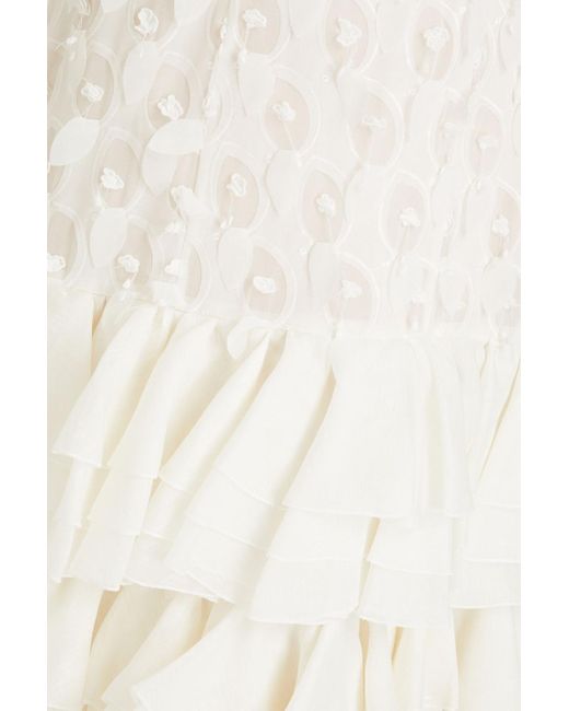 Zimmermann White Tiered Chiffon-paneled Linen And Silk-blend Gown