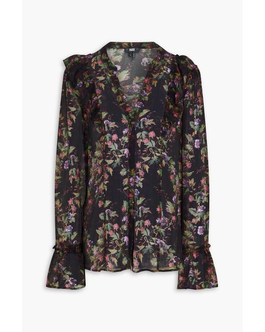 PAIGE Black Tuscany Ruffled Floral-Print Silk-Crepon Blouse