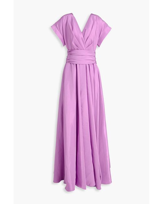 Rhea Costa Purple Wrap-effect Taffeta Gown