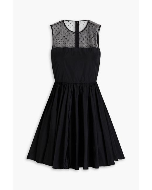 RED Valentino Black Gathered Point D'esprit-paneled Taffeta Mini Dress