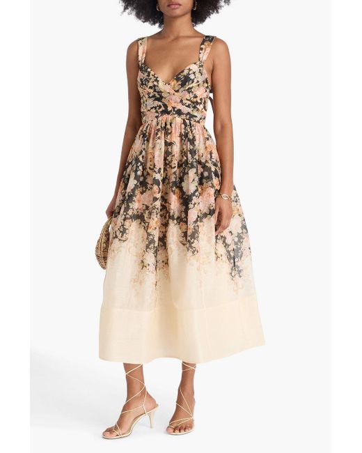 Zimmermann Natural Midikleid aus einer leinen-seidenmischung mit floralem print