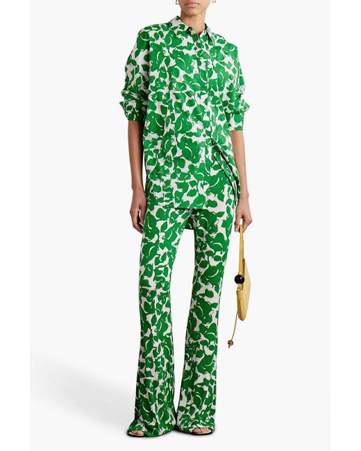 Diane von Furstenberg Green Floral-print Jersey Flared Pants