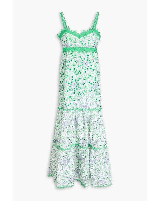 Charo Ruiz Green Andromeda maxikleid aus einer baumwollmischung mit lochstickerei